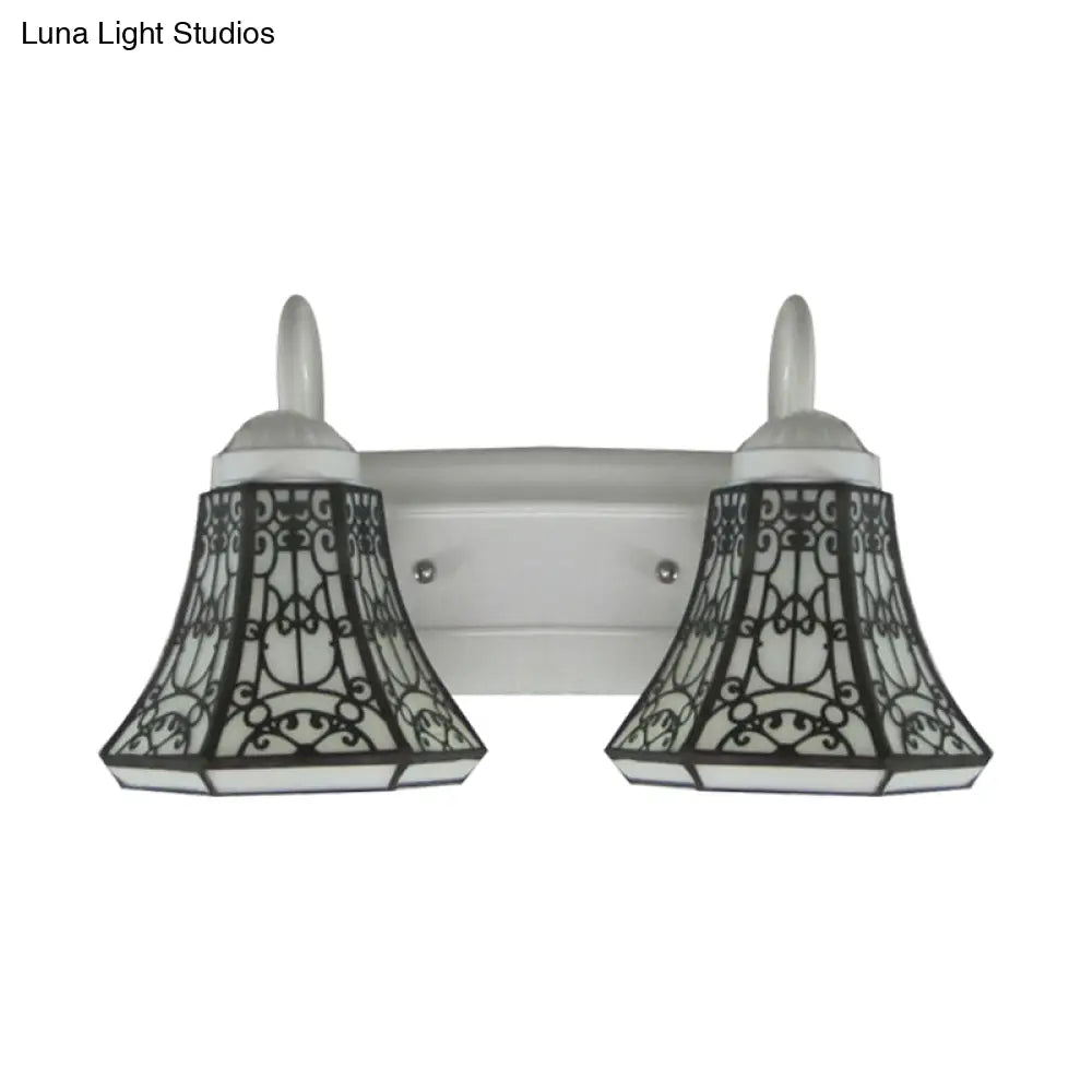 Tiffany Flared White Glass Sconce Light - 2 Heads Wall Mount Ideal For Living Room
