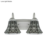 Tiffany Flared White Glass Sconce Light - 2 Heads Wall Mount Ideal For Living Room