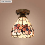 Tiffany Floral Bell Ceiling Light Fixture In Beige/Red - White/Pink For Living Room