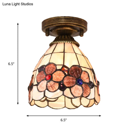 Tiffany Floral Bell Ceiling Light Fixture In Beige/Red - White/Pink For Living Room