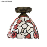 Tiffany Floral Bell Ceiling Light Fixture In Beige/Red - White/Pink For Living Room
