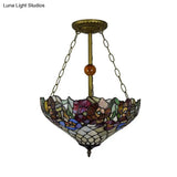 Tiffany Floral Ceiling Light With Stained Glass In Rustic Style For Cafe