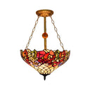 Tiffany Floral Ceiling Light With Stained Glass In Rustic Style For Cafe Brass