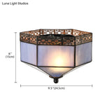 Tiffany Geometric Shade Flush Mount Ceiling Light With 2 Blue Lights For Bedroom