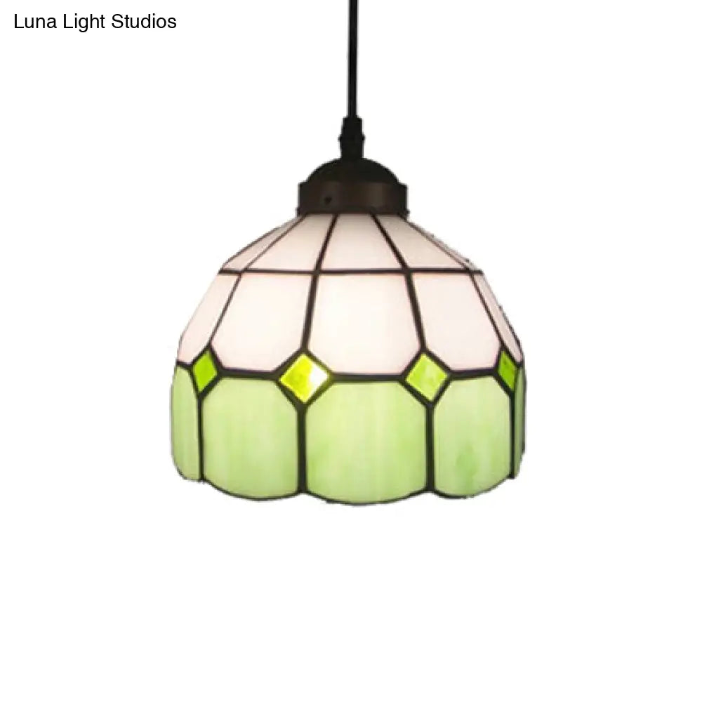 Tiffany Glass Ceiling Pendant Light - Green/Blue Hand Cut 1-Head Suspension Lamp For Restaurants
