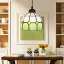Tiffany Glass Ceiling Pendant Light - Green/Blue Hand Cut 1-Head Suspension Lamp For Restaurants