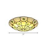 Tiffany Glass Classic Led Flush Ceiling Light Fixture With Grid Pattern Green / 12’