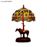 Tiffany Glass Coffee Table Lamp - Victorian Style Night Light With Kaleidoscope Horse Pattern