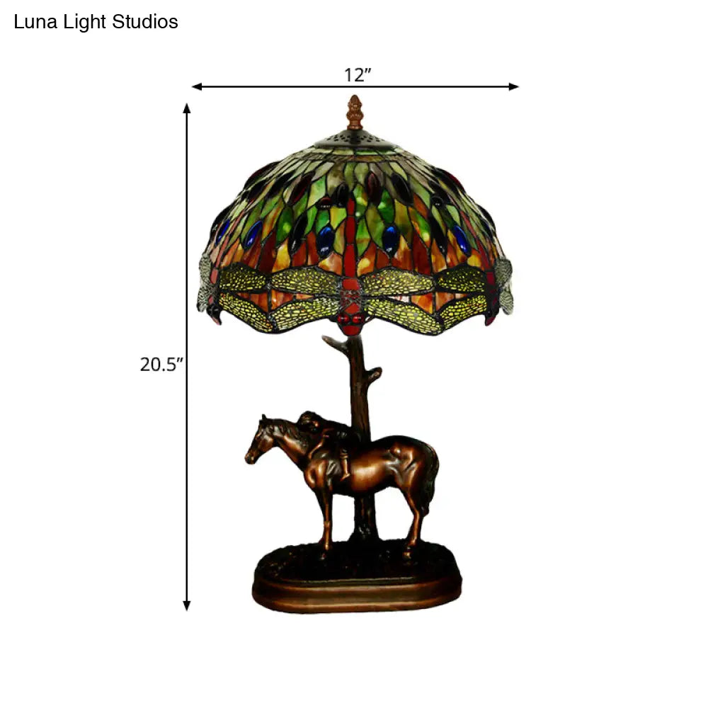 Tiffany Glass Coffee Table Lamp - Victorian Style Night Light With Kaleidoscope Horse Pattern