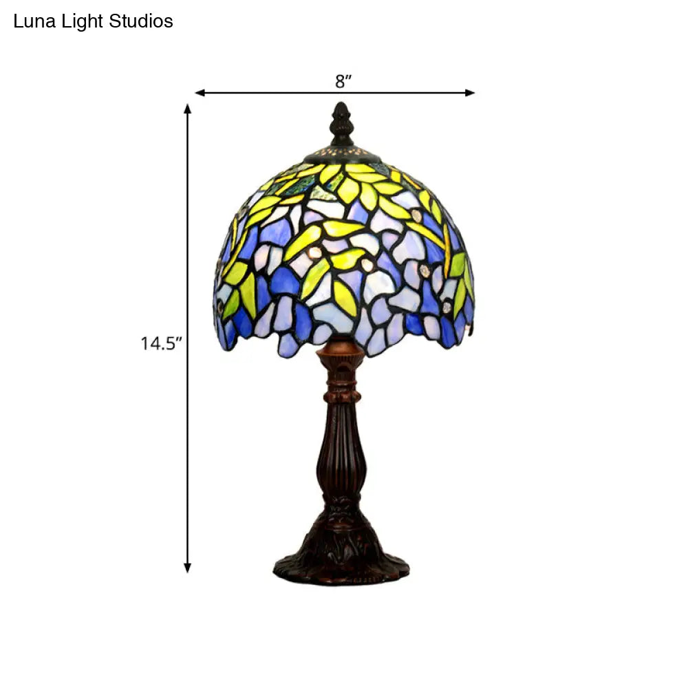 Tiffany Glass Dome Shade Night Light Coffee Table Lamp With Leaf Pattern