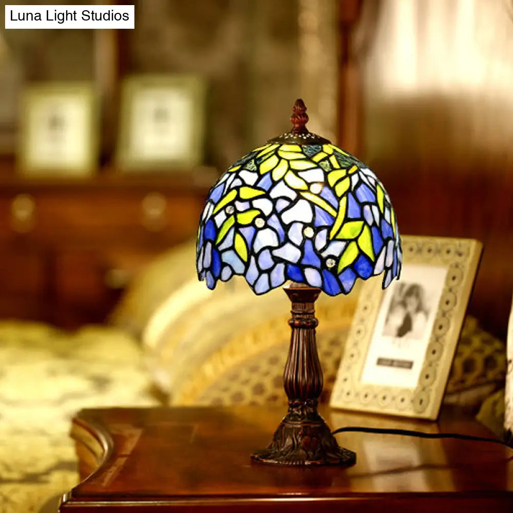 Tiffany Glass Dome Shade Night Light Coffee Table Lamp With Leaf Pattern