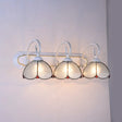 Tiffany Glass Flower Wall Sconce: 3-Headed Light With Scrolling Arm - White/Clear/Blue Clear