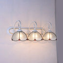 Tiffany Glass Flower Wall Sconce: 3-Headed Light With Scrolling Arm - White/Clear/Blue Clear