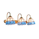 Tiffany Gold Wall Sconce With Yellow/Blue Glass Shade - 3 Lights For Bedroom Blue