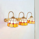 Tiffany Gold Wall Sconce With Yellow/Blue Glass Shade - 3 Lights For Bedroom Yellow