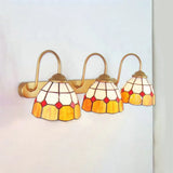 Tiffany Gold Wall Sconce With Yellow/Blue Glass Shade - 3 Lights For Bedroom Yellow