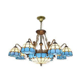 Tiffany Grid Patterned Cut Glass Chandelier In Blue With 9/13 Lights 9 /