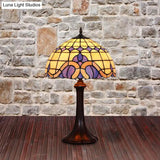 Tiffany Grid Patterned Stained Glass Bedside Night Light With Coffee Table Lighting