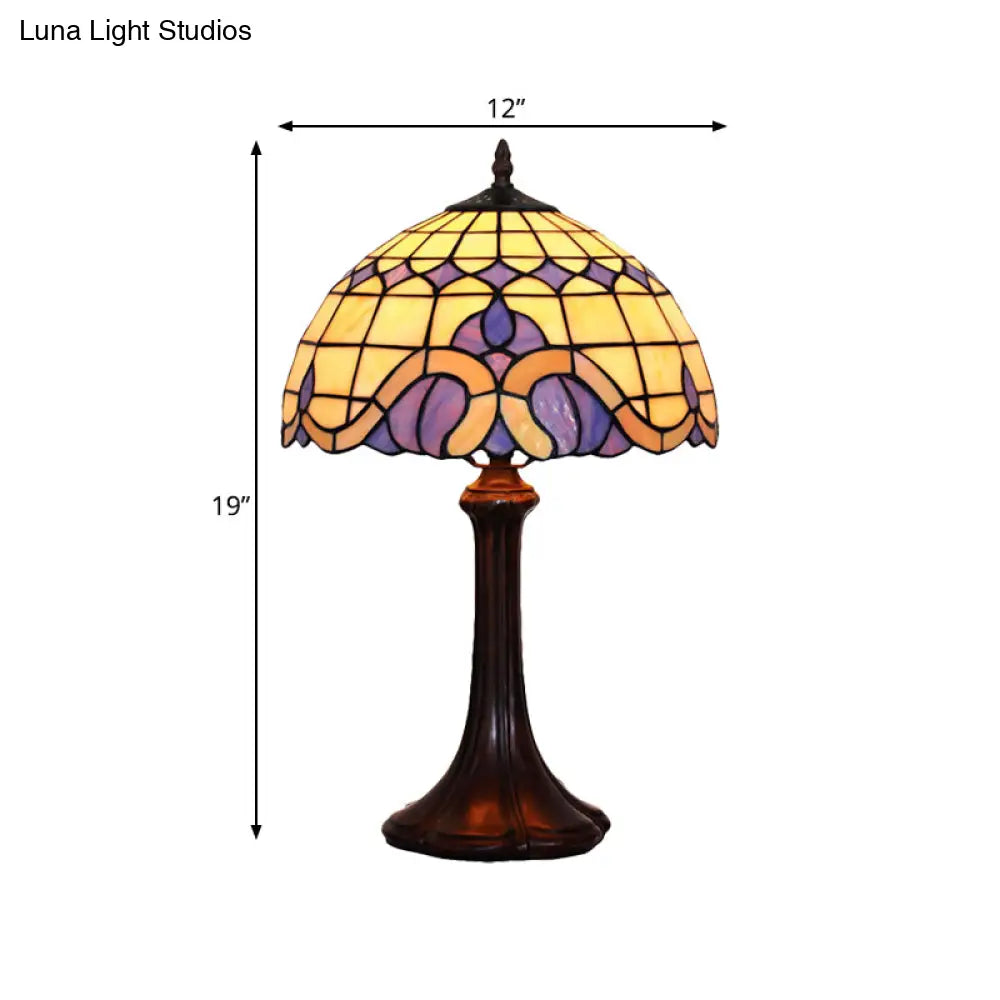 Tiffany Grid Patterned Stained Glass Bedside Night Light With Coffee Table Lighting