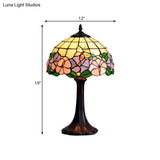 Tiffany Grid Shade Table Lamp: Hand-Crafted Glass 1-Light Night Light With Flower And Butterfly