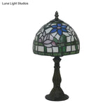 Tiffany Hand-Cut Glass Bowl Night Light - Flower Patterned Table Lamp In Red/Yellow/Purple For