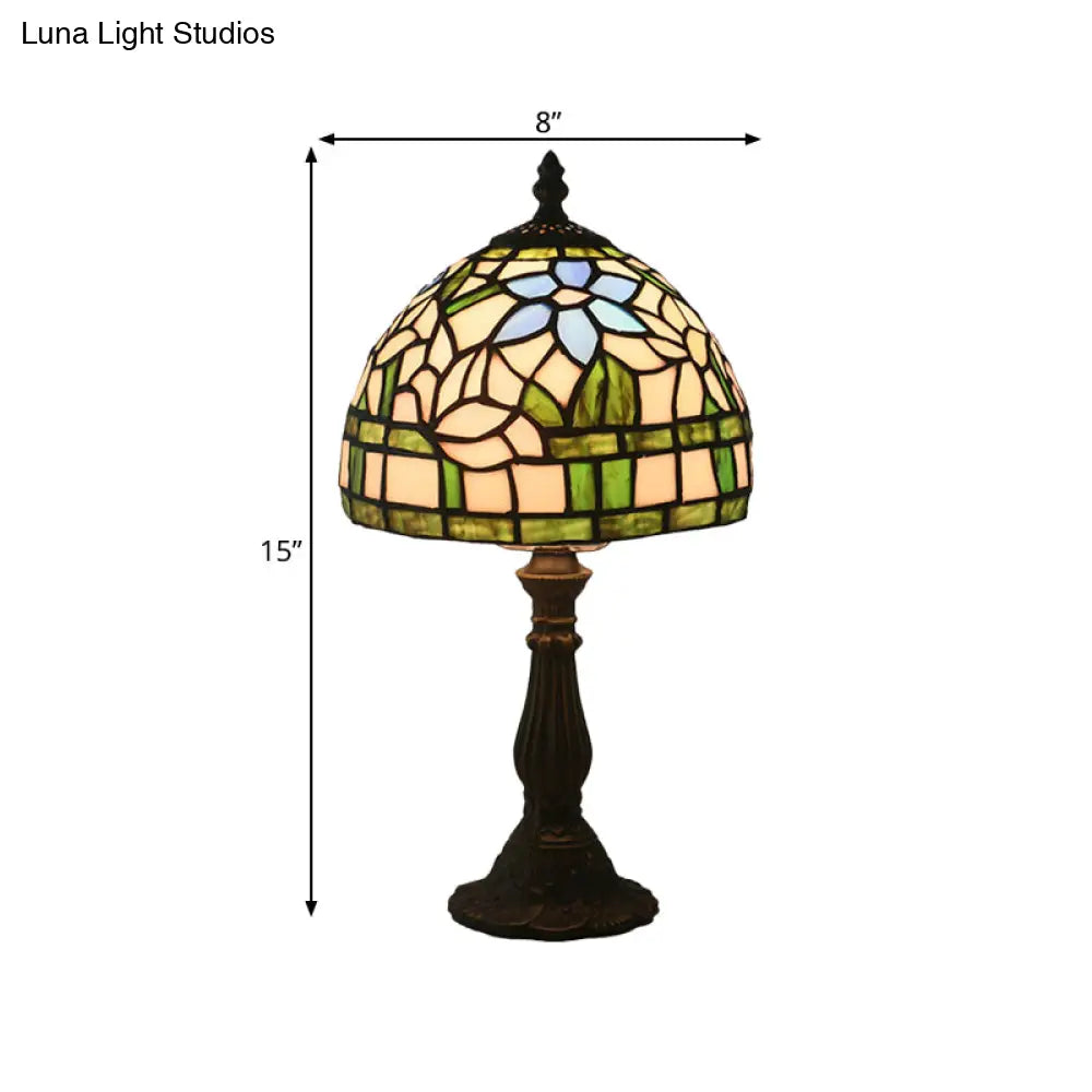 Tiffany Hand-Cut Glass Bowl Night Light - Flower Patterned Table Lamp In Red/Yellow/Purple For