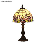Tiffany Hand-Cut Glass Bowl Night Light - Flower Patterned Table Lamp In Red/Yellow/Purple For