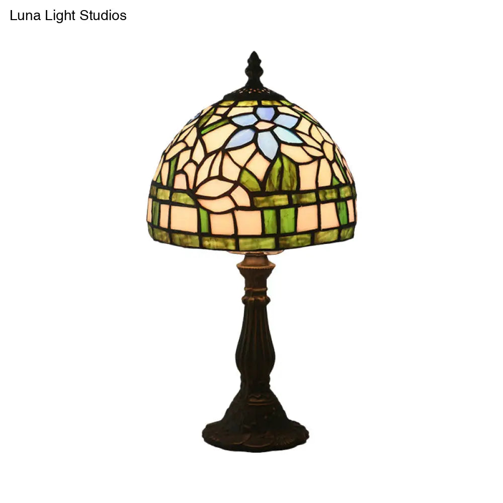 Tiffany Hand-Cut Glass Bowl Night Light - Flower Patterned Table Lamp In Red/Yellow/Purple For