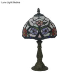 Tiffany Hand-Cut Glass Bowl Night Light - Flower Patterned Table Lamp In Red/Yellow/Purple For