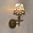 Tiffany Hand-Cut Glass Wall Sconce Light With Grid Pattern In Orange/Blue/Green White