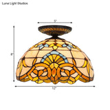 Tiffany Hand Rolled Art Glass Floral Flush Mount Light With Yellow/Blue Shade 12’/16’ W