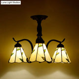 Tiffany Indoor Semi Flush Mount Ceiling Light With Stained Glass Design In Black - 3 Lights
