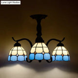 Tiffany Indoor Semi Flush Mount Ceiling Light With Stained Glass Design In Black - 3 Lights