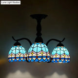 Tiffany Indoor Semi Flush Mount Ceiling Light With Stained Glass Design In Black - 3 Lights