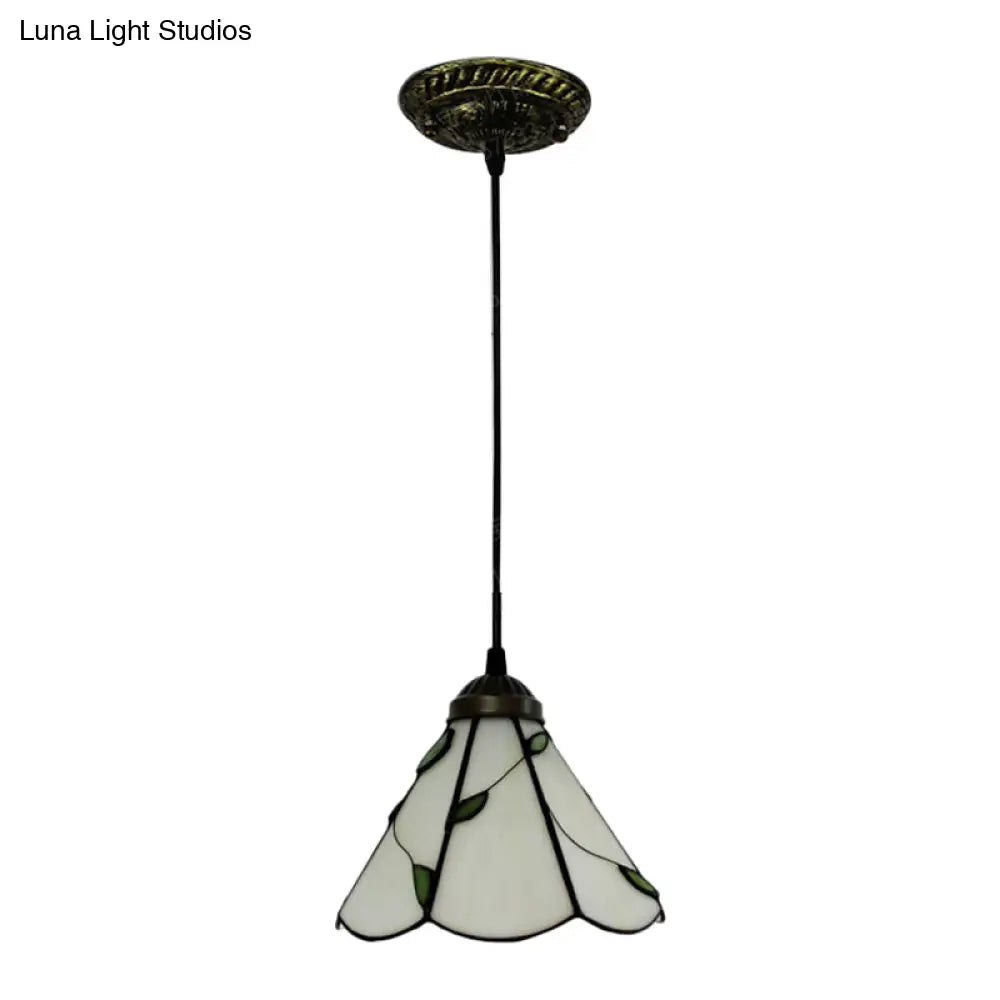 Tiffany Inspired Stained Glass Pendant Lamp Kit - Scalloped Design Blue/Beige 3 Bulbs Ideal For