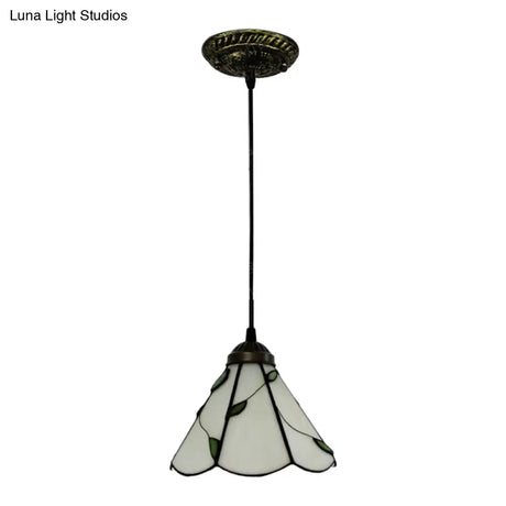 Tiffany Inspired Stained Glass Pendant Lamp Kit - Scalloped Design Blue/Beige 3 Bulbs Ideal For