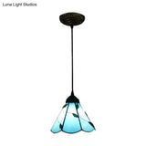 Tiffany Inspired Stained Glass Pendant Lamp Kit - Scalloped Design Blue/Beige 3 Bulbs Ideal For