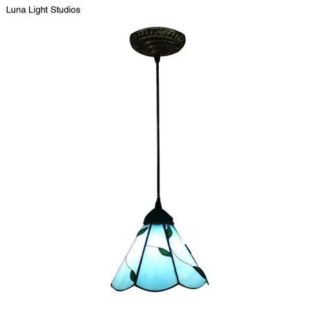 Tiffany Inspired Stained Glass Pendant Lamp Kit - Scalloped Design Blue/Beige 3 Bulbs Ideal For