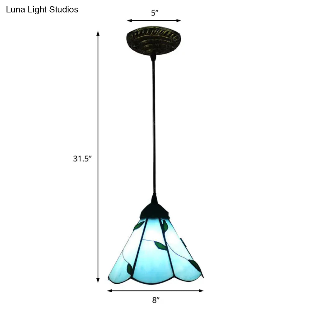 Tiffany Inspired Stained Glass Pendant Lamp Kit - Scalloped Design Blue/Beige 3 Bulbs Ideal For