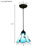 Tiffany Inspired Stained Glass Pendant Lamp Kit - Scalloped Design Blue/Beige 3 Bulbs Ideal For