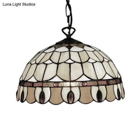 Tiffany Jeweled Pendant Lamp: Circle/Gem Pattern Stained Glass Shade Chain Included Ideal For