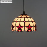 Tiffany Lattice Bowl White Glass Jeweled Flower Pendant Light Kit For Dining Room