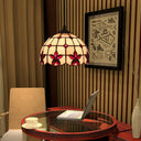 Tiffany Lattice Bowl White Glass Jeweled Flower Pendant Light Kit For Dining Room Red / 8’