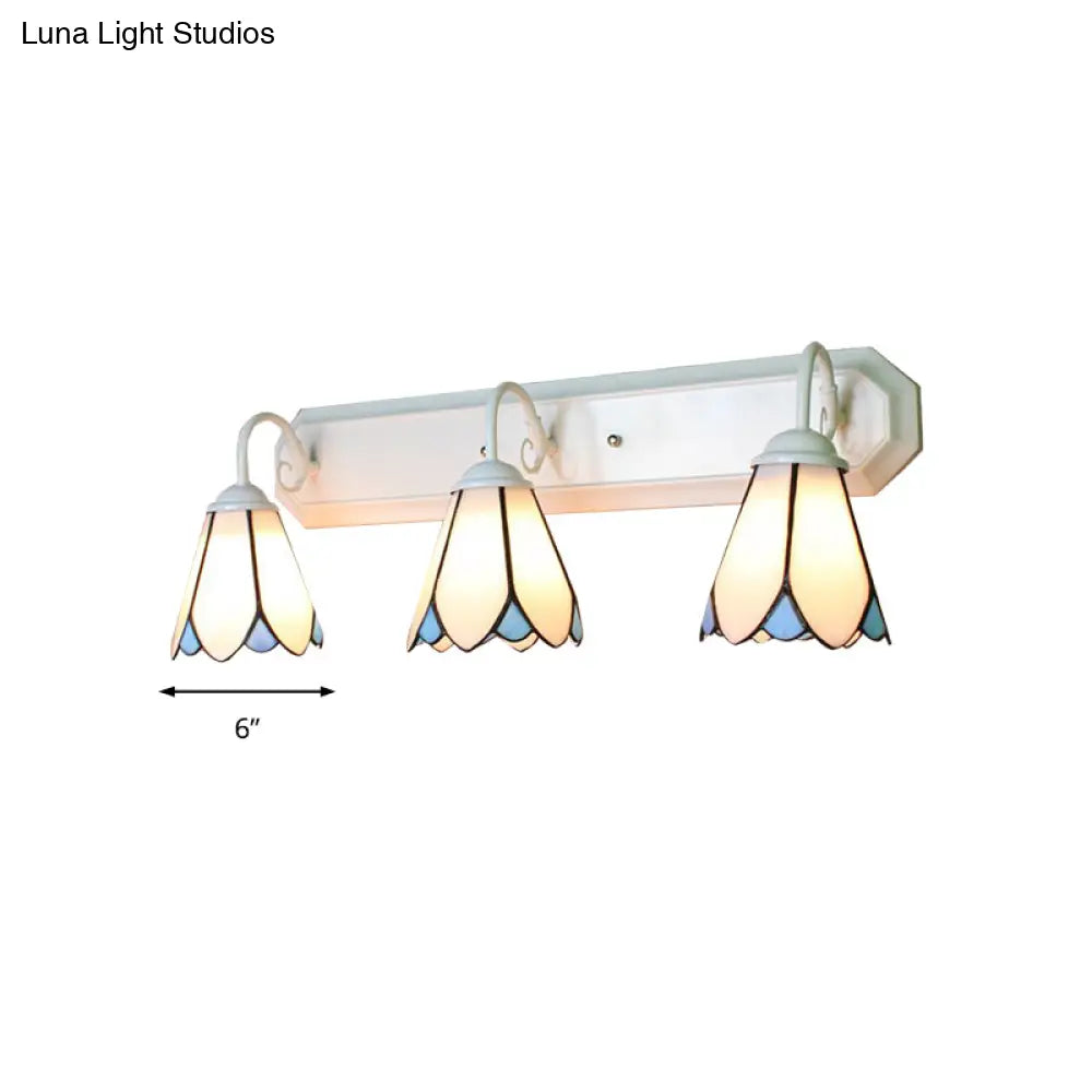 Tiffany Lily White Glass Sconce Light - 3-Light Wall Mounted Lighting For Bedroom