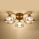Tiffany Lodge Style Scalloped Semi Flush Ceiling Light With Stained Glass – 3 Lights Beige/Clear