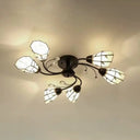 Tiffany Loft Bell Ceiling Light With Clear Crystal And 6 Lights In Beige/Blue - Perfect For Any