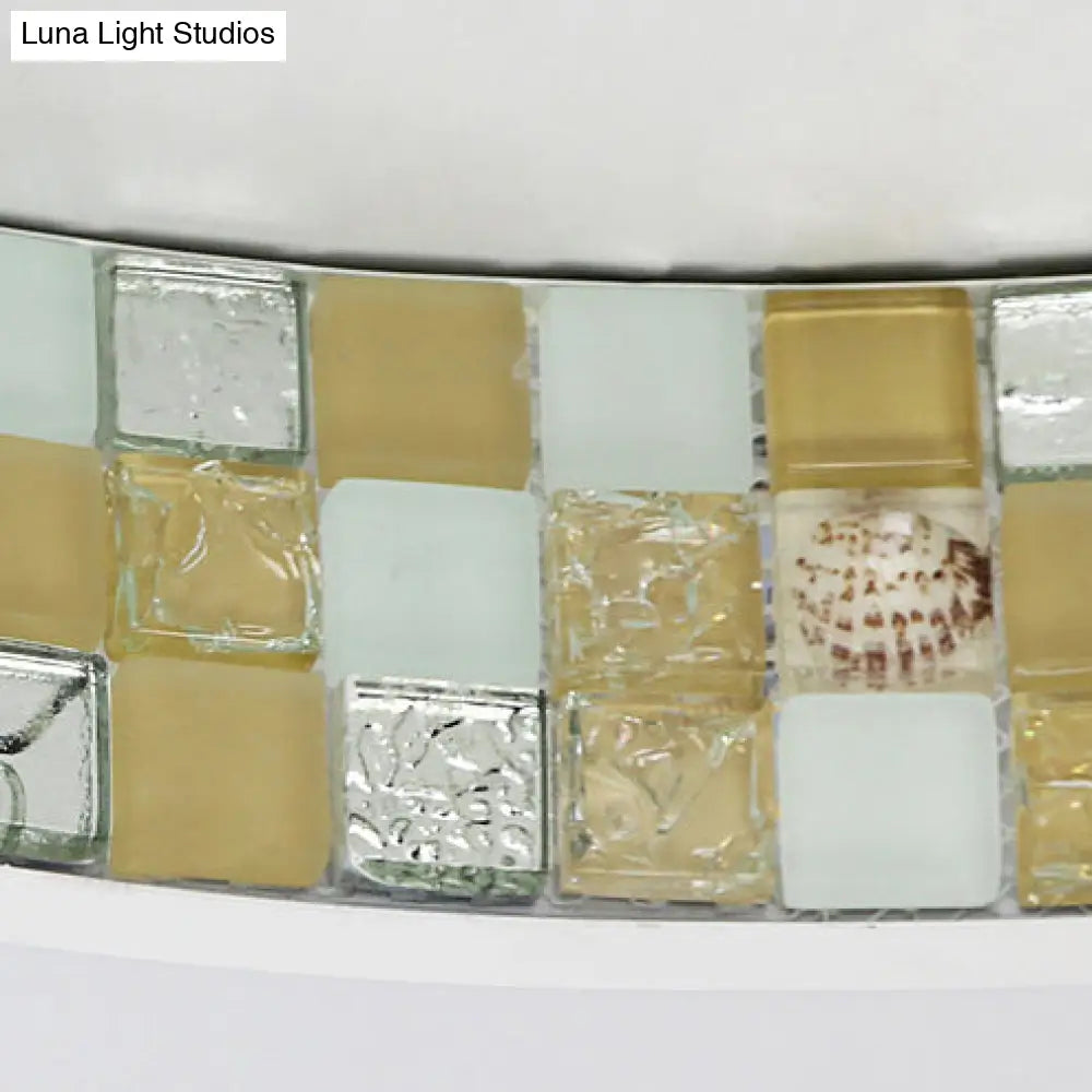 Tiffany Mosaic Glass Moon Flush Light With Led For Bedroom Ceiling