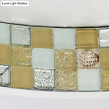 Tiffany Mosaic Glass Moon Flush Light With Led For Bedroom Ceiling