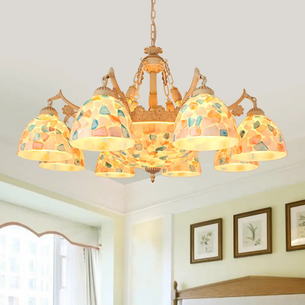 Tiffany Mosaic Pendant Chandelier - 9/11 Lights Shell Hanging Ceiling Light Beige Living Room 11 /