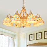 Tiffany Mosaic Pendant Chandelier - 9/11 Lights Shell Hanging Ceiling Light Beige Living Room 11 /